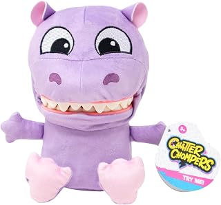 toymonster Chatter Chompers Interactive Plush Animals, Talking Stuffed Toys with Funny Sounds, Big Mouth Design, 12 Animals Available, (Hippo)