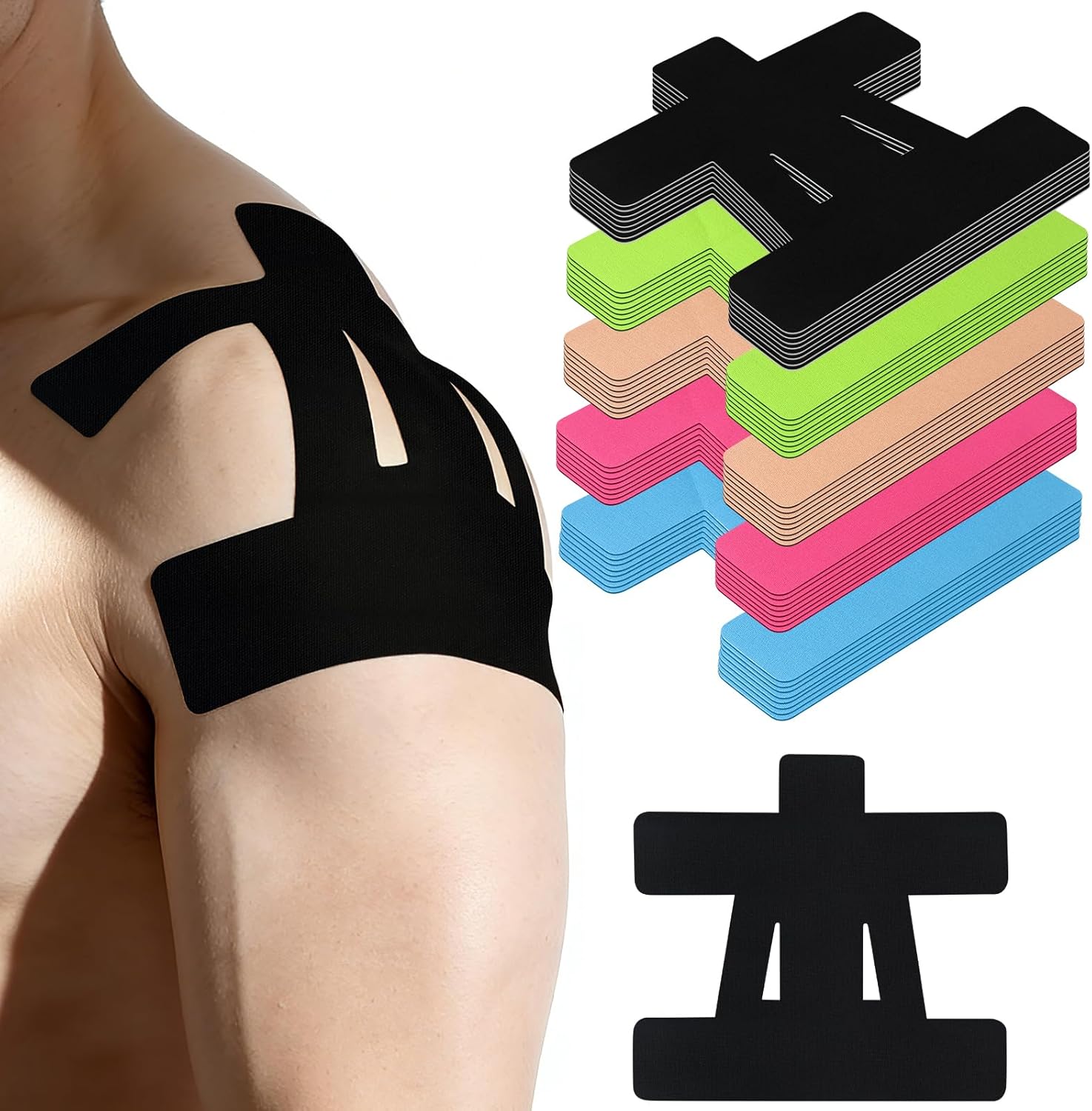 40 Pack Kinesiology Tape for Shoulder Bulk, Waterproof Shoulder Tape for Pain Relief Support, Hypoallergenic Latex, Athletic Recovery Tape for Muscle, Fitness, Swim, Sports