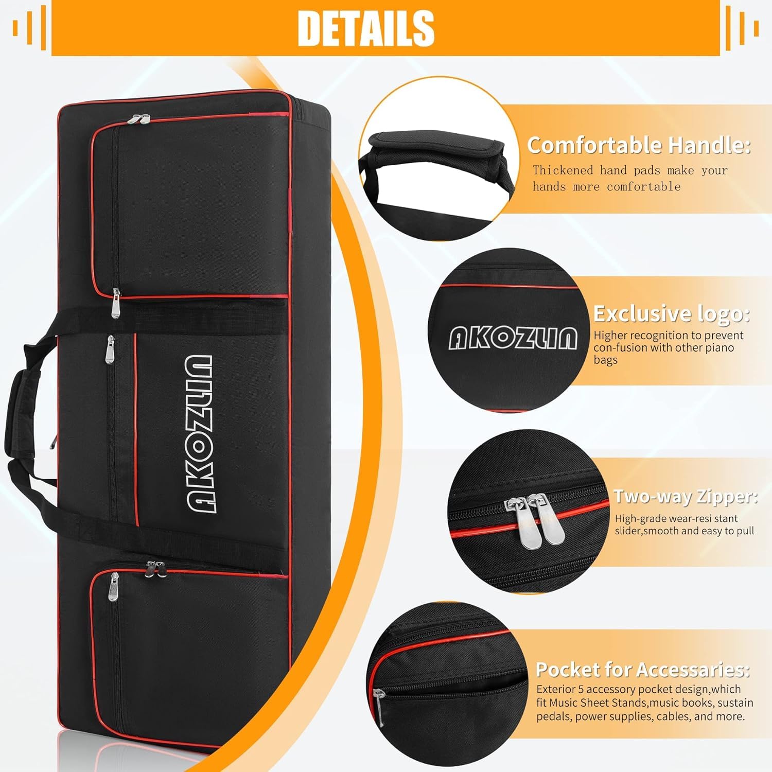 Amazon.com: AKOZLIN 61 Key Keyboard Case, Padded Piano Bag with