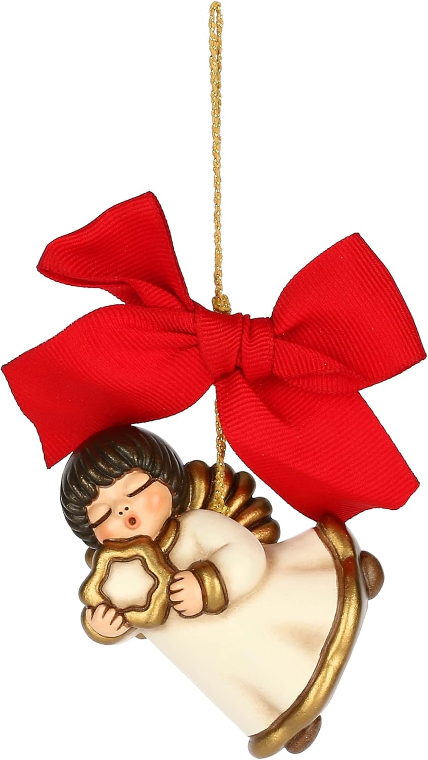 THUN - Angel Christmas Ornament with Ceramic Star, Large, 4.5 x 3.5 cm, Height 6 cm