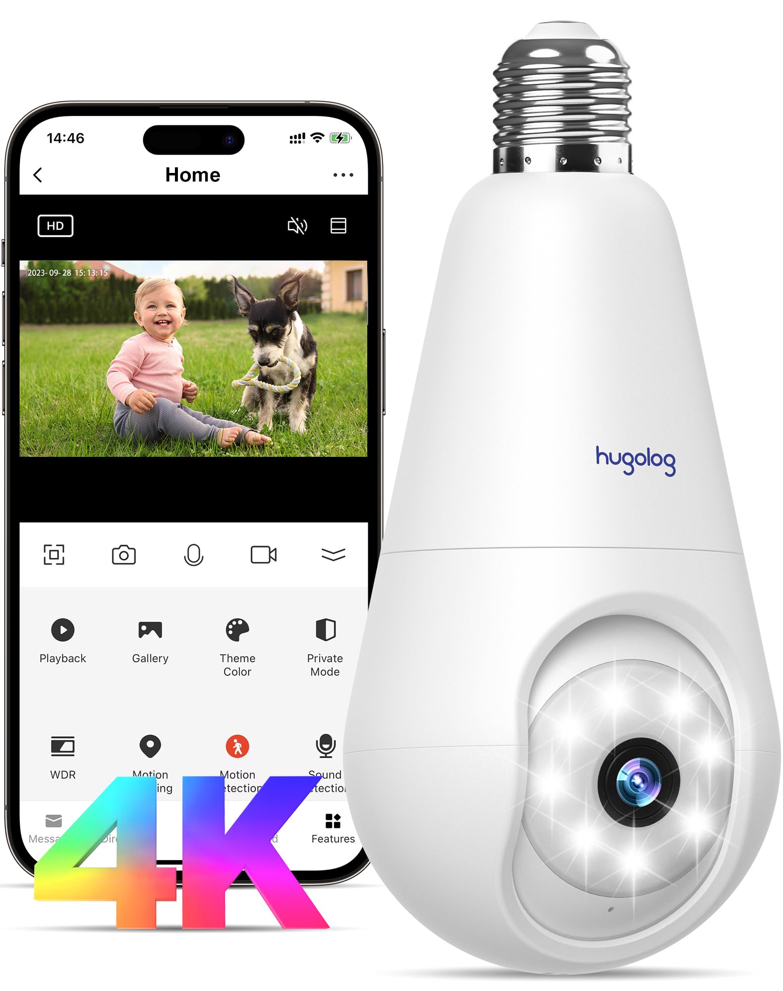 Amazon.com : Hugolog 4K Light Bulb Security Cameras Wireless Outdoor-2 ...