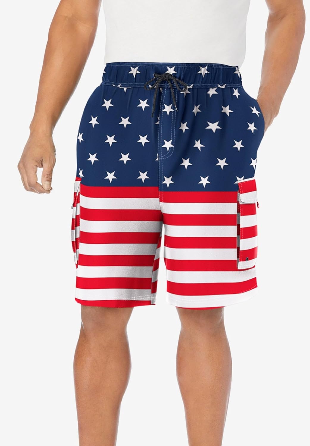 KingSize Men's Big & Tall 8" Printed Cargo Swim Trunks