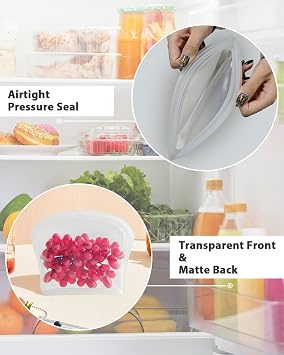 6 Pack Seal Top Silicone Food Storage Bags Microwave Oven Safe