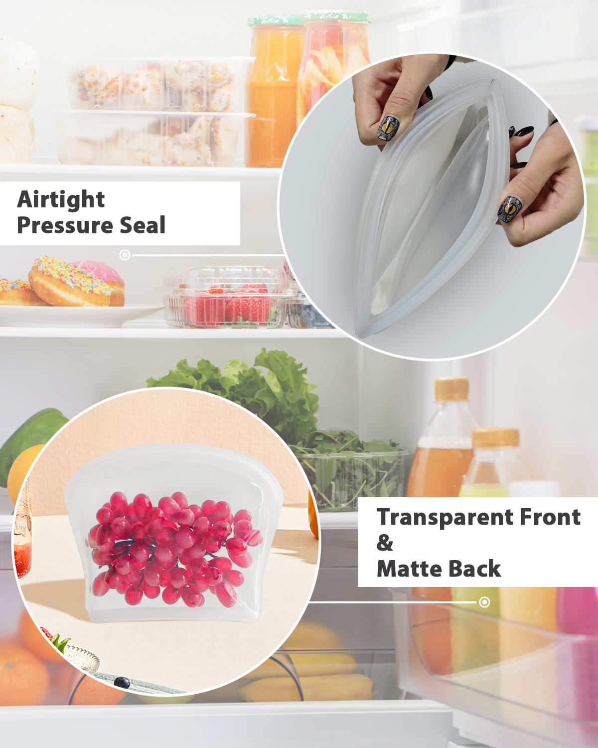 Sacchetti riutilizzabili in silicone, confezione da 4 sacchetti in silicone per snack, sandwich e sandwich, resistenti, per conservare alimenti, congelatore, microonde, forno, lavabili in