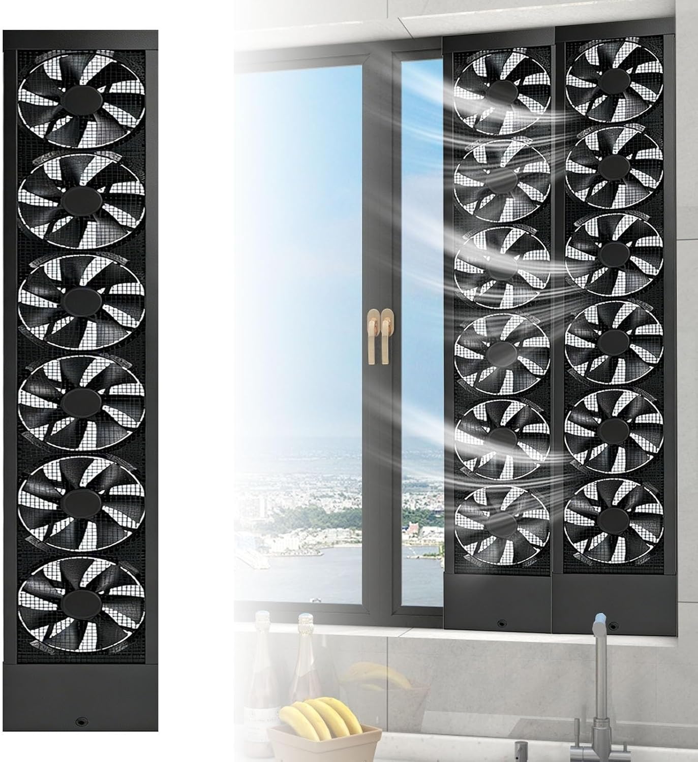 Vertical Window Exhaust Fan for Sliding Windows Retractable Drilling Free Installation Adjustable Speed Removable Vertical Window for Home, Kitchen, Bathroom, Office&Card Room(1.48-1.64FT)