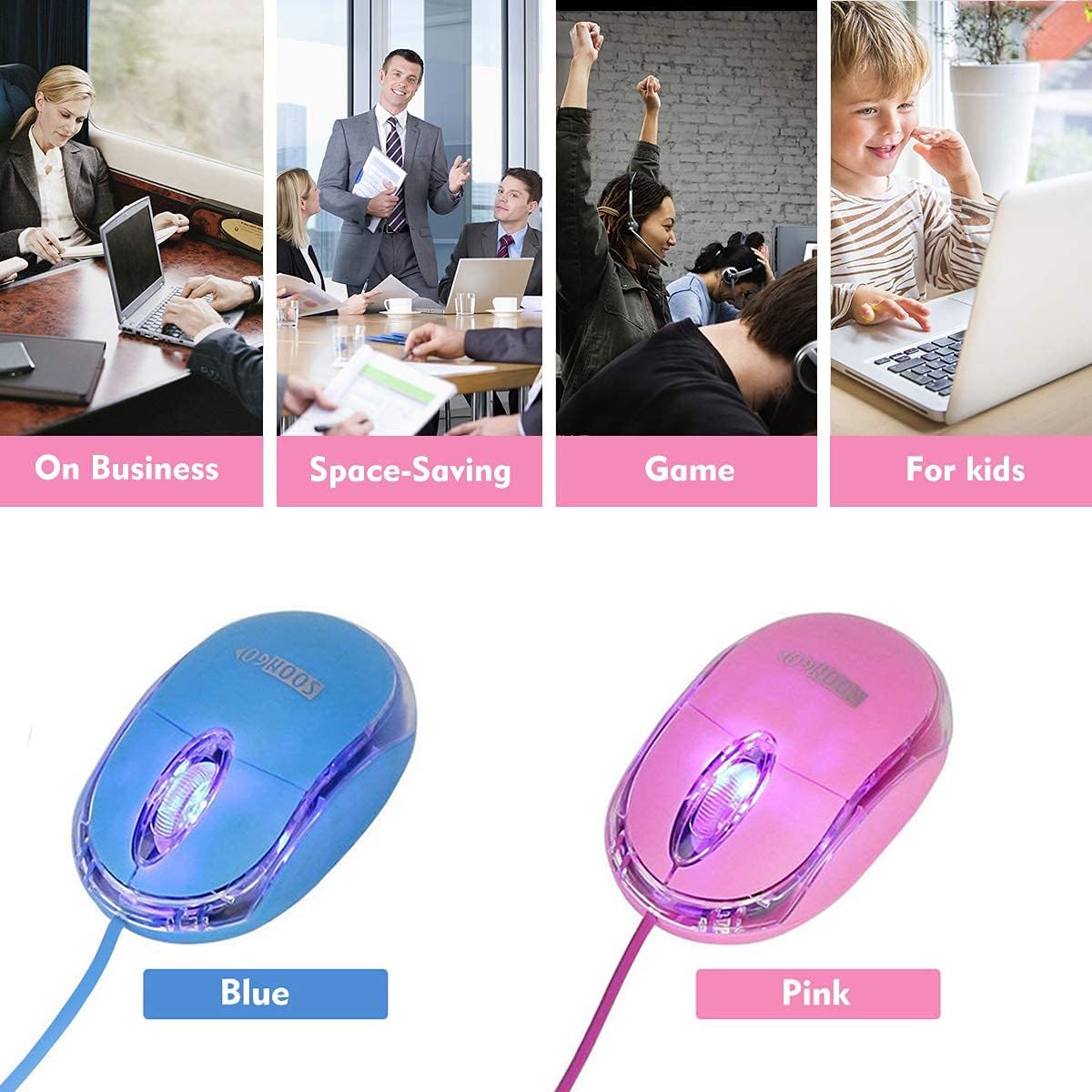 SOON GO Kids Mouse 2 Pack [Pink Blue] for Laptop Mini USB Optical Wired Mice fit for Kids Girls Lady use Compatible with Computer Laptop PC Desktop Windows 7/8/10/XP Vista and Mac - 6