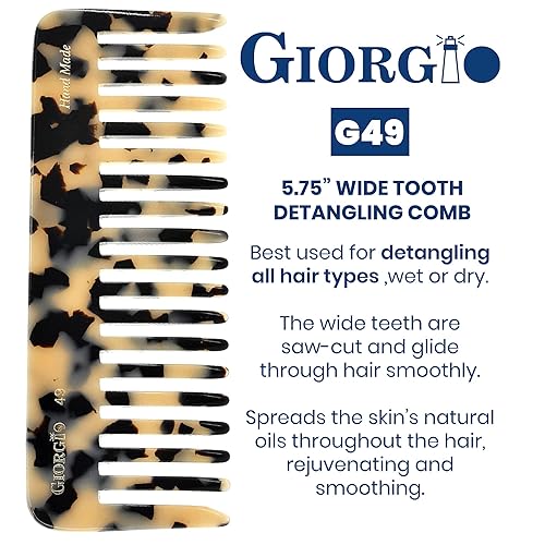 Miniatura 45 de Giorgio G49 - Peine desenredante grande de 5.75 pulgadas, dientes anchos para cabello grueso y rizado, peine desenredante de pelo largo para húmedo