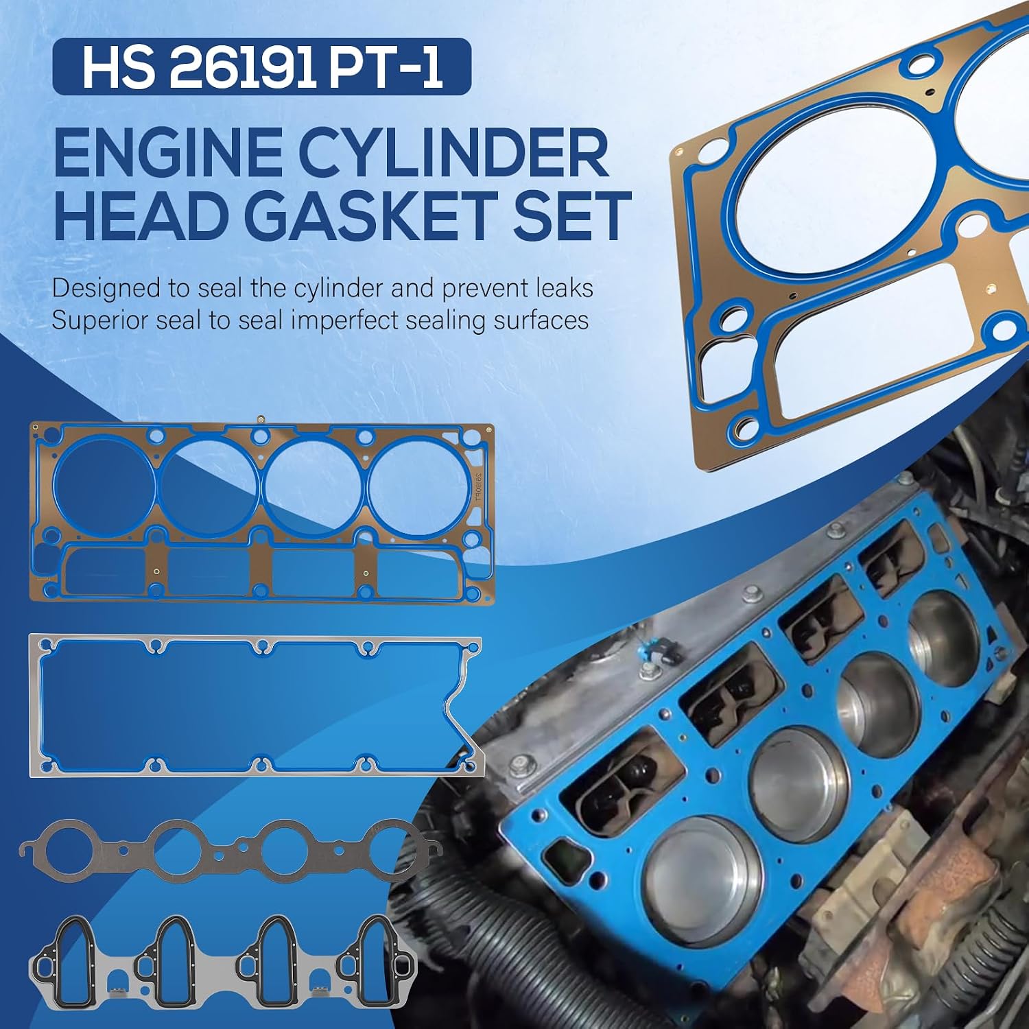 HS 26191 PT-1 Engine Cylinder Head Gasket Set Intake Manifold Gaskets Superior Seal Replacement for Chevrolet GMC Buick Rainier 4.8L 5.3L V8 Engine HS26191PT-1