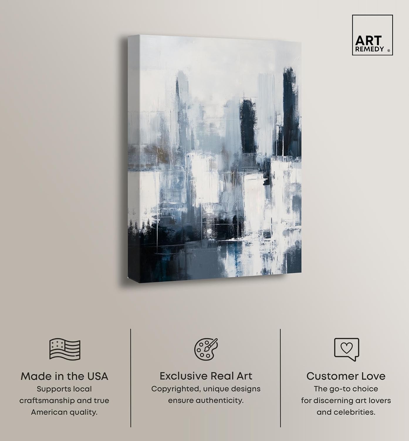 Art Remedy Grey Matter Canvas Blue Abstract Art, Gallery Wrapped, 20" x 30"