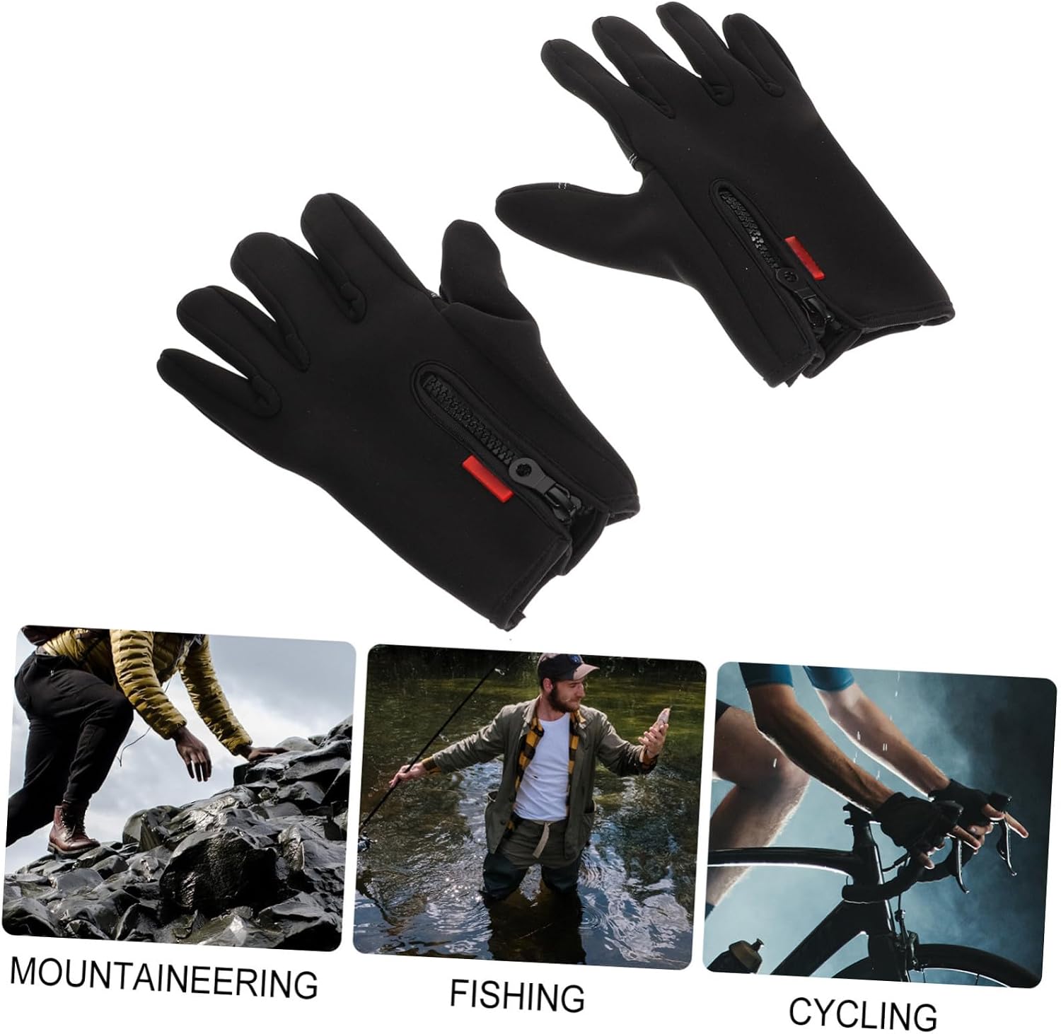 OUNONA Windproof Thermal Fishing Gloves 2 Cut Fingers, Thickened Fleece Lined Cycling and Outdoor Riding Gloves for Men and Women (Size L)