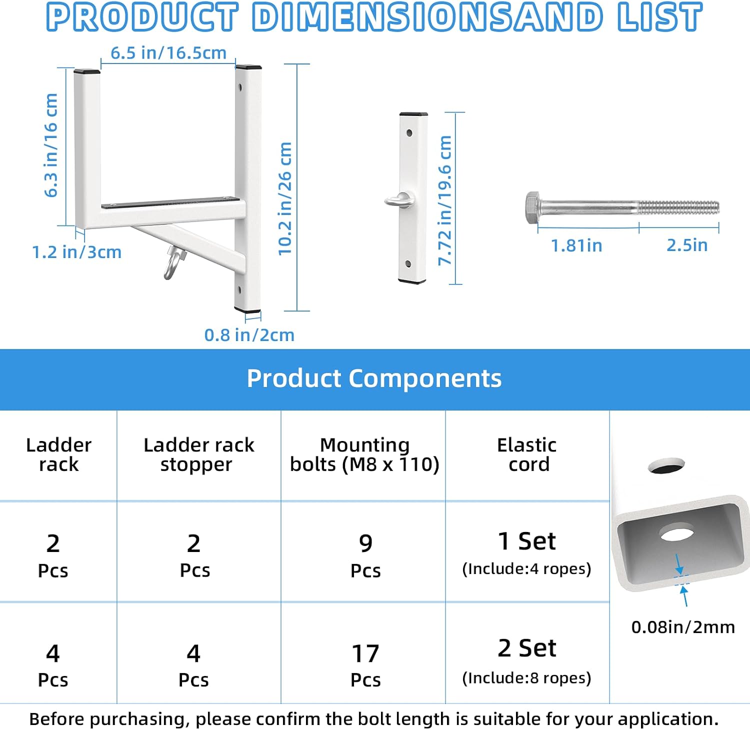 Cargo Trailer Ladder Rack-200lb Load-Carry 1-2 Ladders-Adjustable Aluminum Side Mount RV Ladder Rack-Rubber Pads/Bungee Cords/Hooks for Open/Enclosed Trailer/Garage/Shed Exterior/Interior Wall
