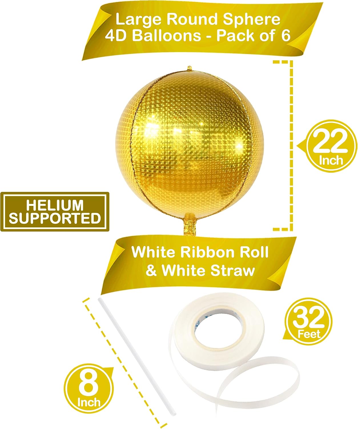 KatchOn, Gold Disco Ball Balloons -22 Inch Pack of 6 | Gold Disco Balloon, Gold Balloon for Birthday Party Decorations | Foil Balloons for Anniversary, Bachelorette, Disco Party Decorations