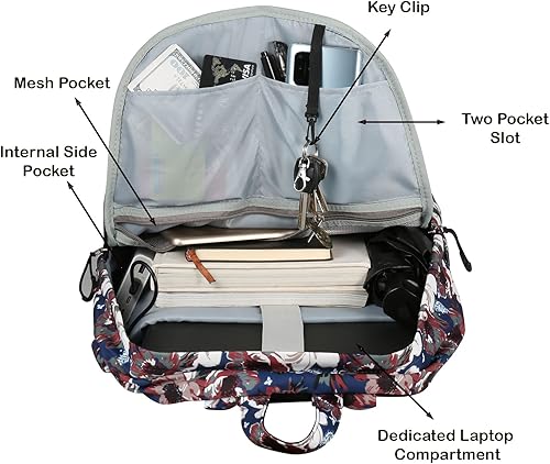 Miniatura 3 de Mochila delgada y duradera resistente al agua para portátiles de 15.6 pulgadas, MacBook M2, Dell, HP, Acer, Asus, Samsung Laptops, azul (Floral