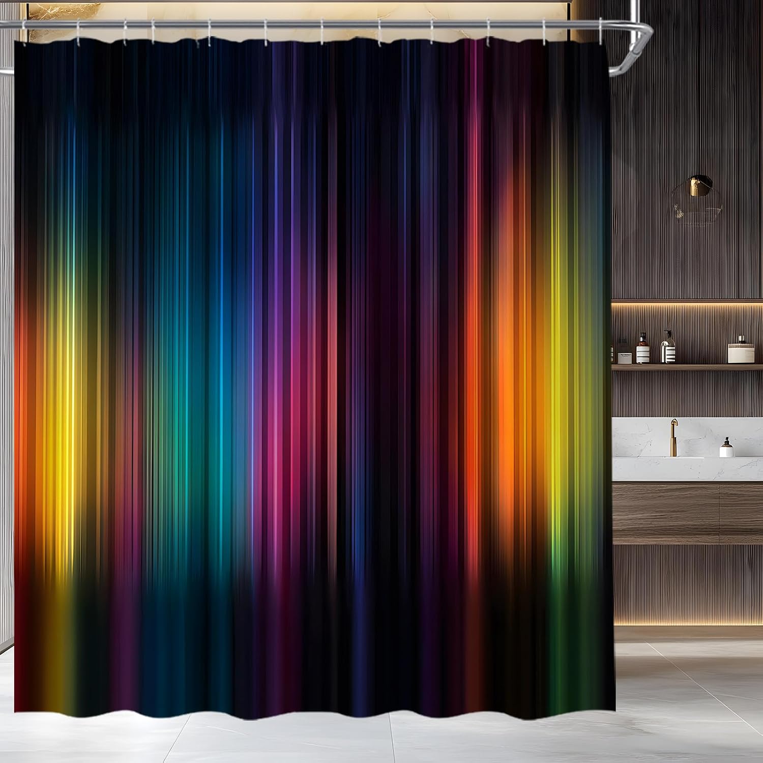 Colorful Black Striped Shower Curtain for Bathroom,72x72 Inch