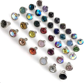 100 Sets 4MM Mixed Colors Cz Crystal Rivets Rhinestone Rivets Studs Rapid Rivets Silver Color Spots Studs for Leather Craft DIY Making