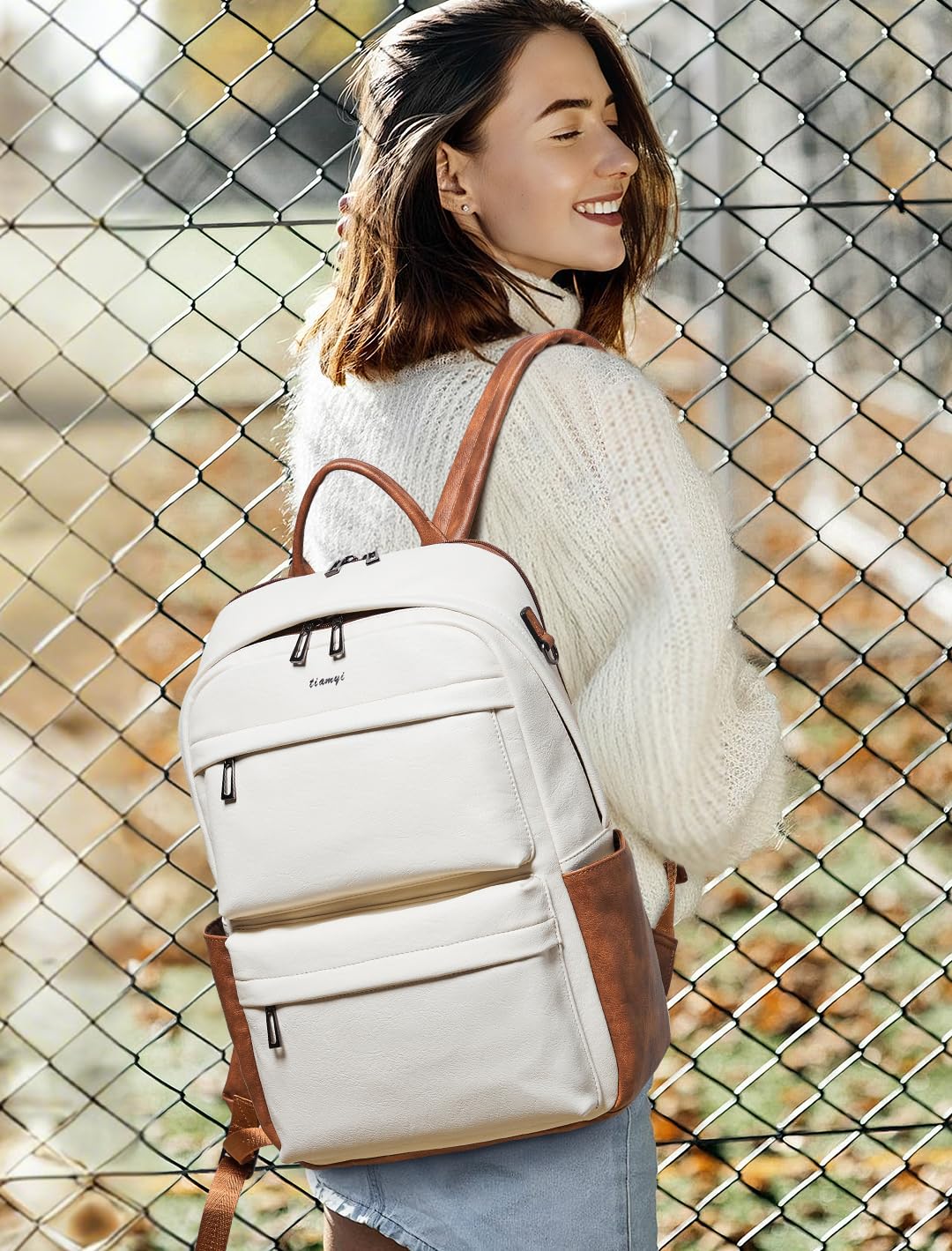 Zaino da donna in pelle, grande zaino alla moda con scomparto per computer portatile, per lavoro, viaggi, università