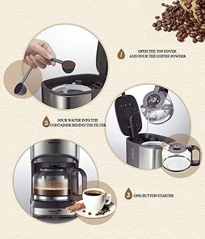Máquina de café con Filtro Cafetera de Goteo,Máquina de café de Vapor con Control de Temperatura Completamente automática,Preservación del Calor,Filtro extraíble,Hogar4