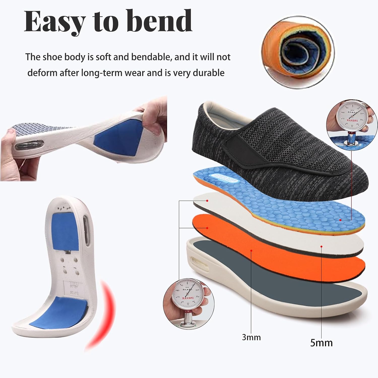 Diabetic Shoes,Anti-Slip Shoes Soft Support Wide Last Breathable Pressure Reducing Protect Your Feet from Injury(Black,43.5EU)