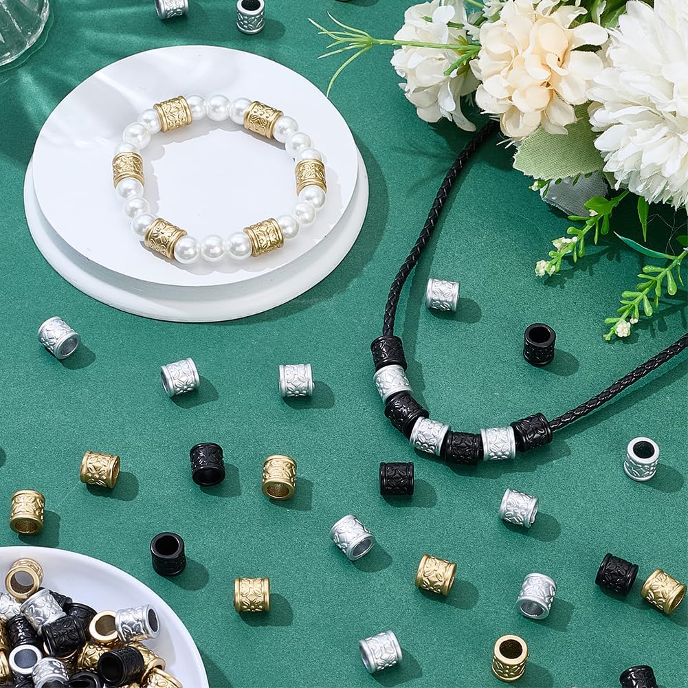 150Pcs 3 Colors Hair Tube Beads Large Hole Column Beads European Colorful Resin Vintage Barrel Braiding Small Dread Coil Cuffs Spacers for Hair Styling Bracelets Necklaces Jewelry DIY Decor image 4
