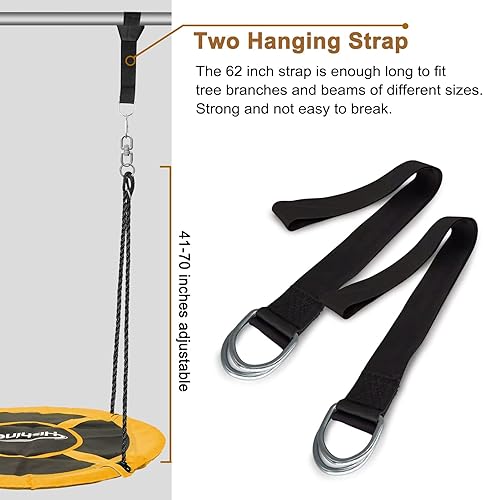 Miniatura 4 de Columpio de árbol volador de 43 pulgadas para niños y adultos al aire libre 300 libras impermeable columpio redondo para árbol y columpio fácil de