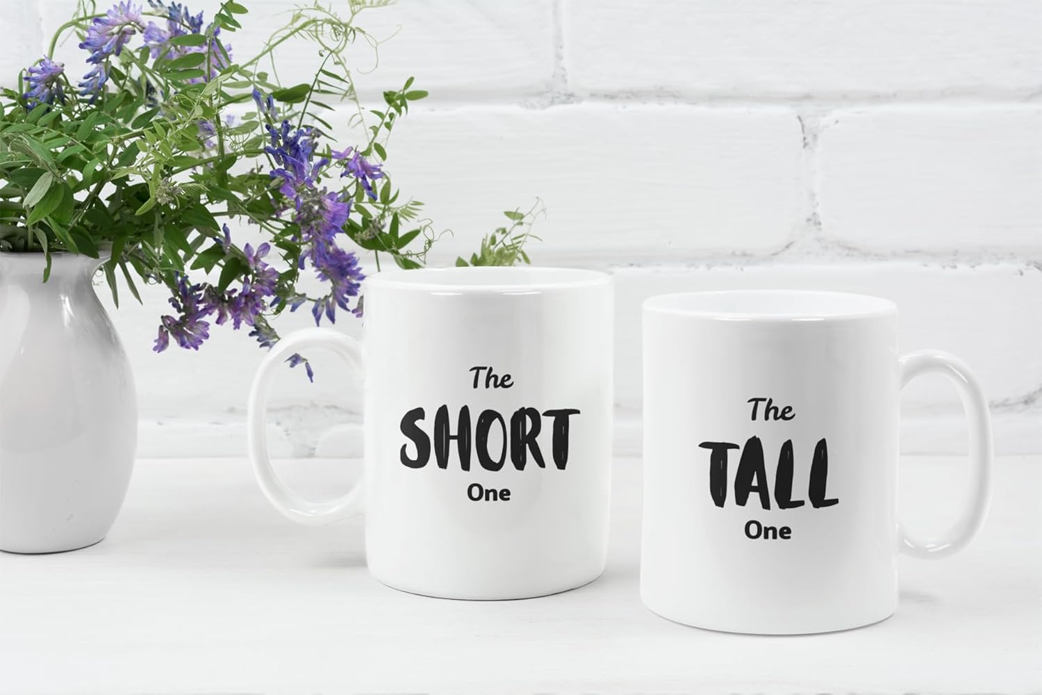 The Tall One and The Short One Couple Mugs, White Ceramic Coffee Cups, Matching Set, Funny Gift for Couples - Image 2