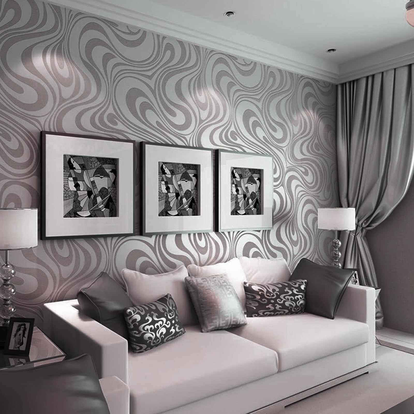 Silver Grey Vintage Abstract Galaxy Embossed Wallpaper for Living Room Bedroom Colourful Gothic Mural Wall Paper Roll Modern Geometric Glitter Textured Wallpaper Hallway Feature Wall