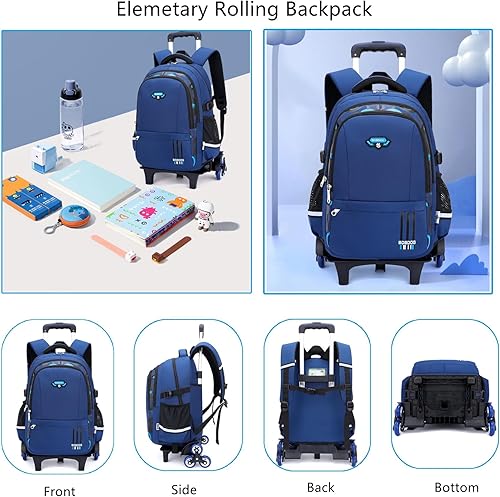 Miniatura 4 de Mochila con ruedas elementales de color sólido, estampado de camuflaje para niños, mochila escolar con ruedas para niños