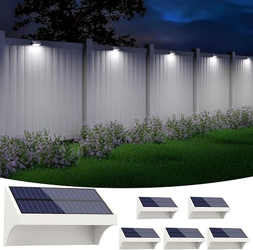NIORSUN Luces de valla para exteriores, paquete de 6 luces solares LED impermeables con batería de 1500 mAh, blanco cálidoblanco fríoRGB, luz de