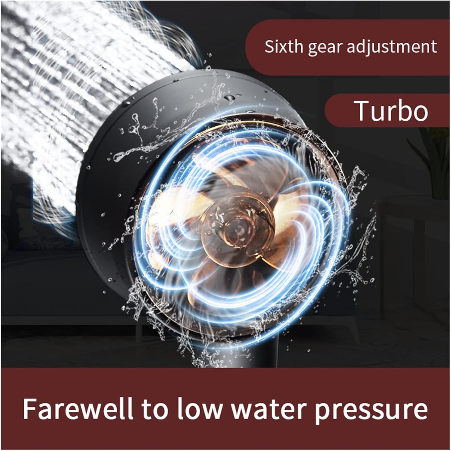 Black Shower Head High Pressure Turbo Shower One-Key Stop Water Water Saving with Small Fan Bathroom Accessorie Rain Shower (Color : 1.5m S Hose)