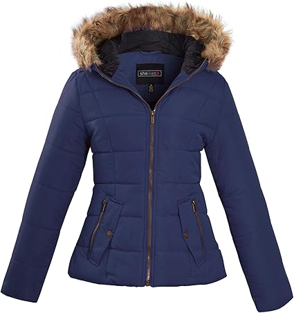 Ladies navy coat with hood Clearance