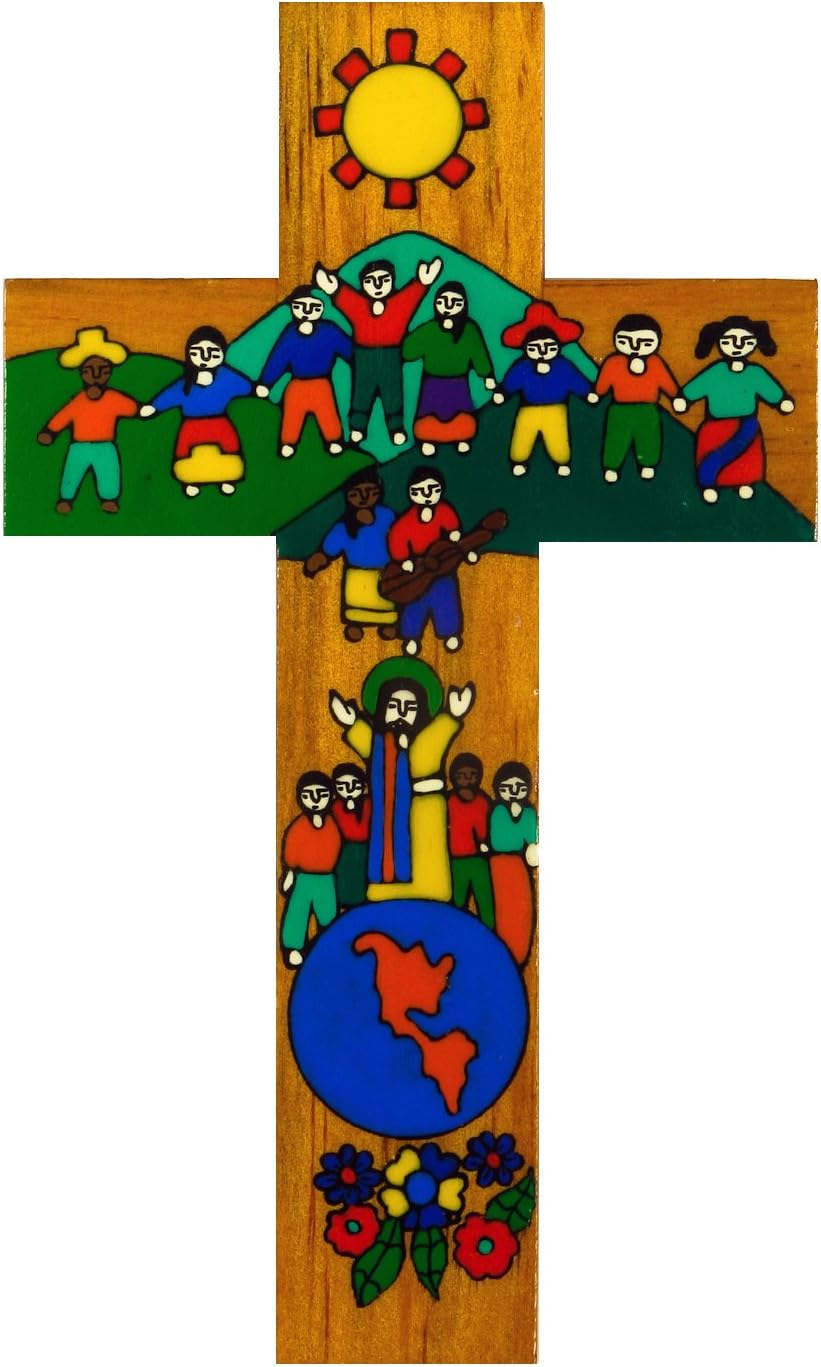 HORLAT Confirmation Gift. Confirmation Present. 15 cms Wood Hand Painted Cross. Children of the World United