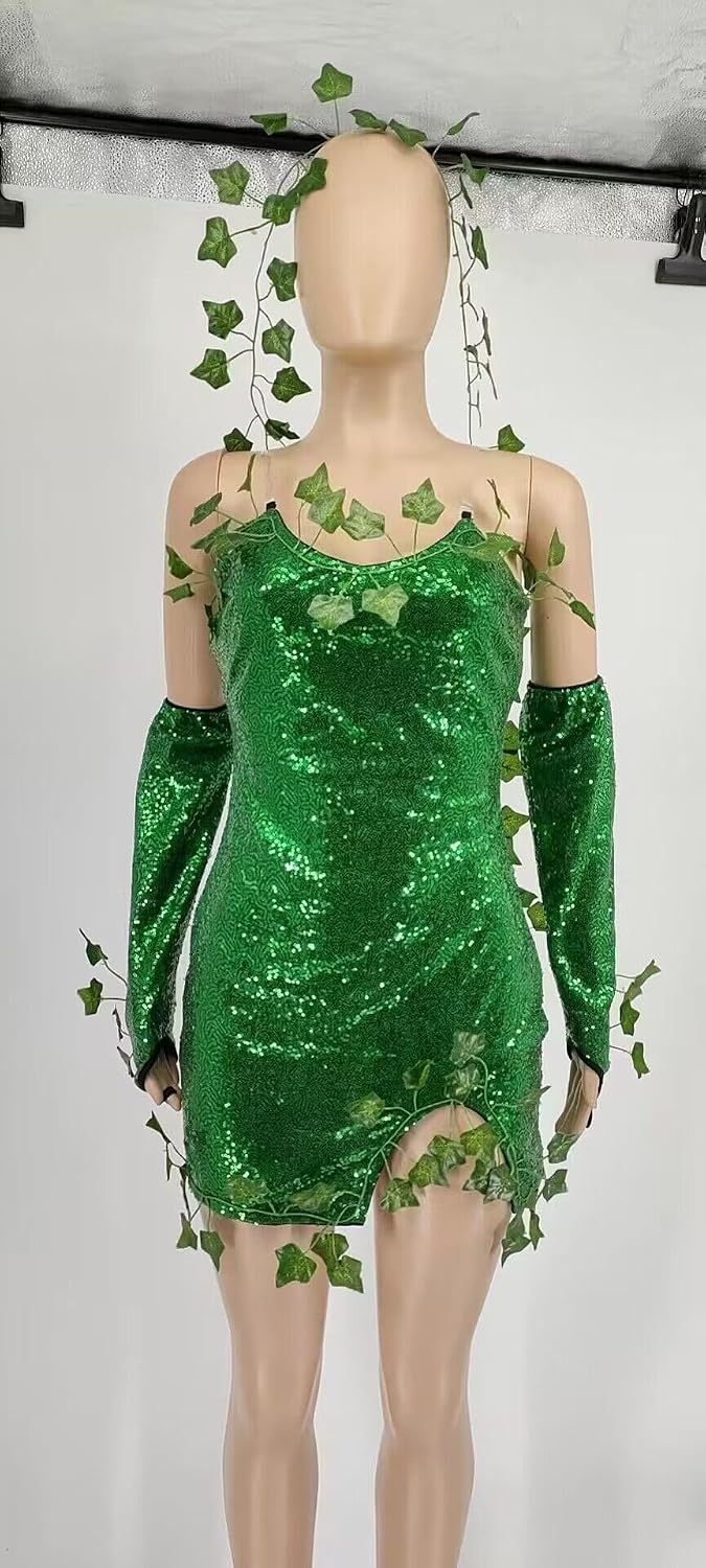 Adult Poison Ivy Costume Women Sexy Green Dress