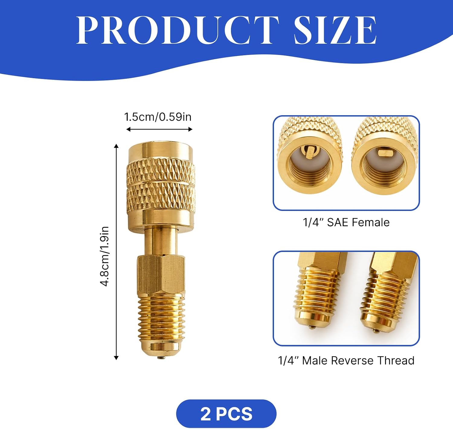 2-Pack R32 R454B Refrigerant Brass Adapter, 1/4" Female to Male Reverse Thread Low Loss HVAC Quick Connect Fittings for R32 R454B Refrigerant Tanks and Mini Split Air Conditioning Systems