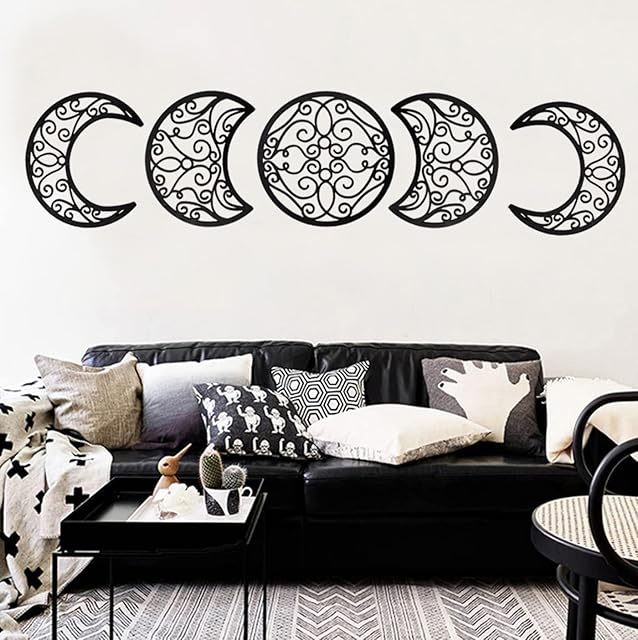 LMONMOO Moon Decoration Wall Decor - 5 Pieces Moon Phase Wall Hanging Decor Moon Wall Art Decoration Boho Bedroom Decor Spiritual Home Wall Decoration (Black)