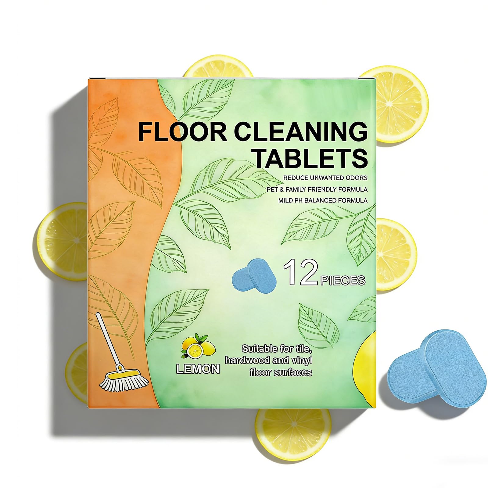 Photo 1 of 12PC Floor Cleaning Tablets – Powerful Floor Cleaner Cleaning Solution for Mop, Multi-Surface Cleaner for Tile & Vinyl Floors, Dissolvable Floor Cleaner Tablets for Hard Floors, Lemon Scented (1pc)