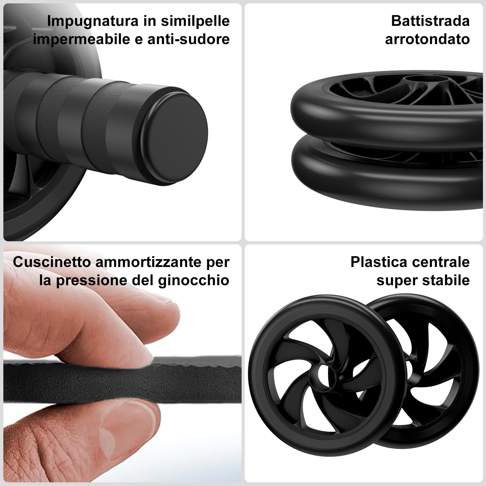 Ruota per Addominali Doppia Ruota con Tappetino, Fitness Attrezzi Multifunzione per Allenamento Addominali Rotella a Casa e in Palestra