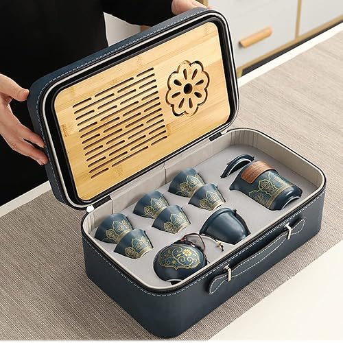 Miniatura 2 de KEYDUACU Juego de té chino, juego de té Gongfu, juego de té de Kung Fu de viaje asiático portátil para adultos, juego de ceremonia de té tradicional