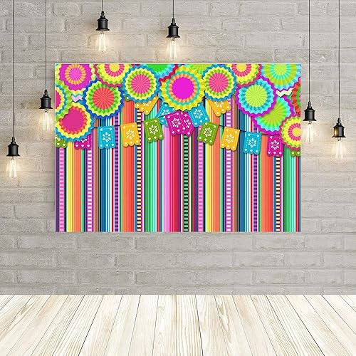 Miniatura 7 de Banderas de rayas coloridas para fiesta de cumpleaños de 7 x 5 pies, fondo de fotografía de festival mexicano de cinco de mayo, decoración de