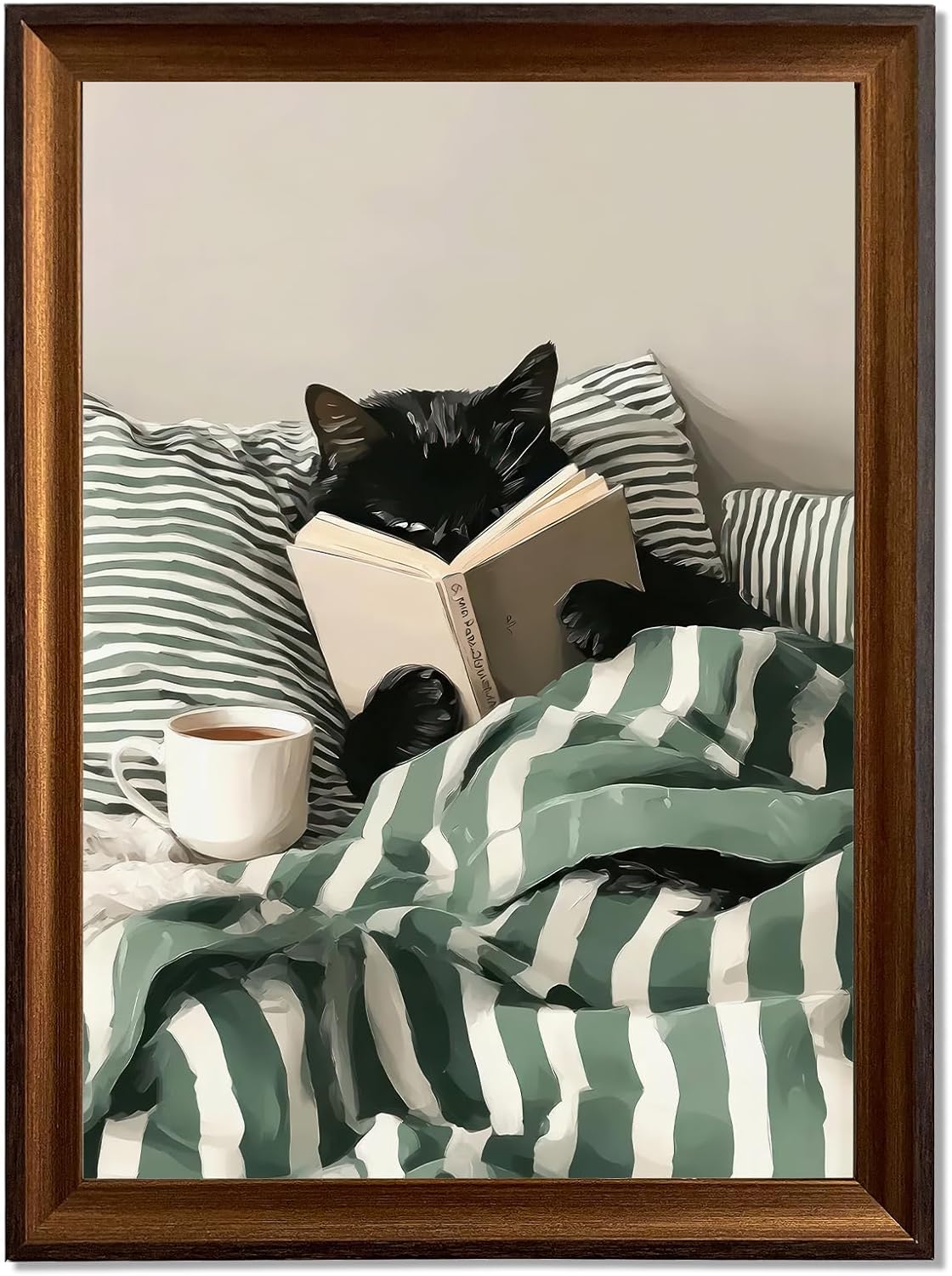 Funny Black Cat Canvas Wall Art Black Cat Reading Book Wall Decor Pictures Cute Animal Book Lover Poster Prints for Bedroom Living Room Home Decoration 12X16in Ready to Hang