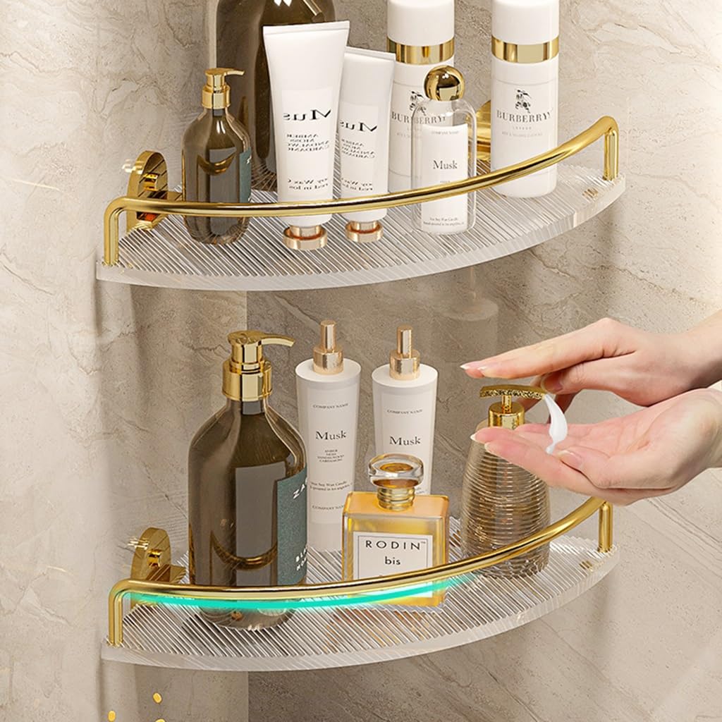 Samoprzylepna narożna półka prysznicowa montowana na ścianie łazienka stojak do przechowywania przezroczysty akrylowy narożnik oszczędzający miejsce design (Styl 1, 1 warstwa)