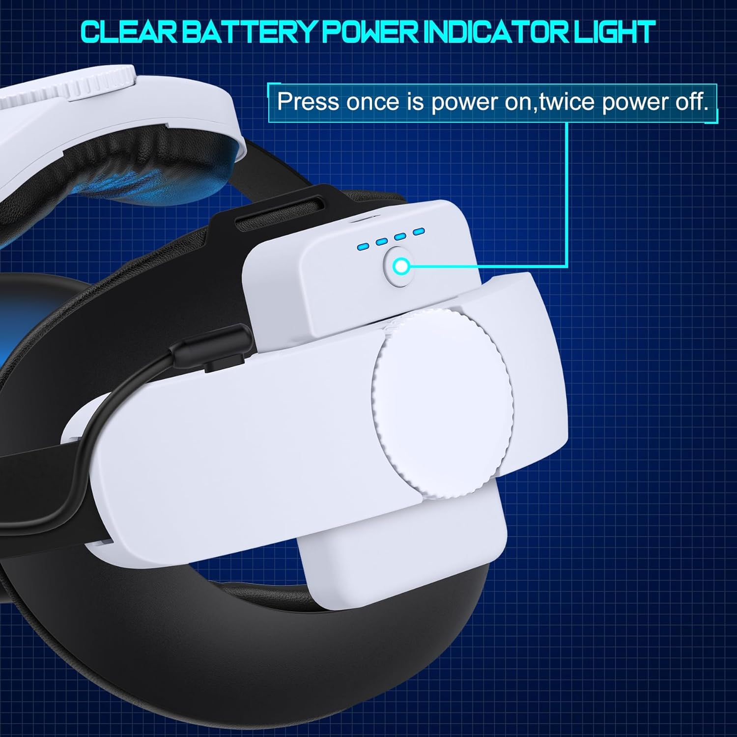 2x7500mAh Head-Strap-Rechargeable-Battery-Pack for Oculus Quest 2, Lightweight Power with LED Indicator for Extended 4 Hours Playtime - with Charging Dock(Only Suitable for Our Head Strap)