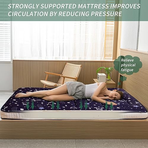 Miniatura 182 de MAXYOYO Colchón tipo futón con estampado floral, acolchado japonés, extra grueso, plegable, transpirable, tumbona para el suelo, cama de invitados
