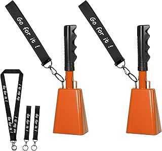10 Inch Cowbells with Handle, Cheering Bell Noice Maker for Sporting Events-Football Games, Stadiums, Chimes Percussion Musical Instruments Call Bell Alarm 2 Pack (Orange)