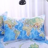 Sleepwish World Map Pillow Cases Blue Vivid Map Printed Bed Pillow Shams for Kids Boys Girls Wrinkle Resistant (Queen 20''x30'')
