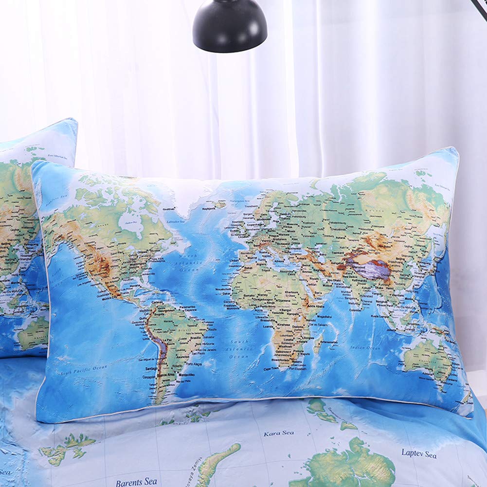 Sleepwish World Map Pillow Cases Blue Vivid Map Printed Bed Pillow Shams for Kids Boys Girls Wrinkle Resistant (Queen 20''x30'')