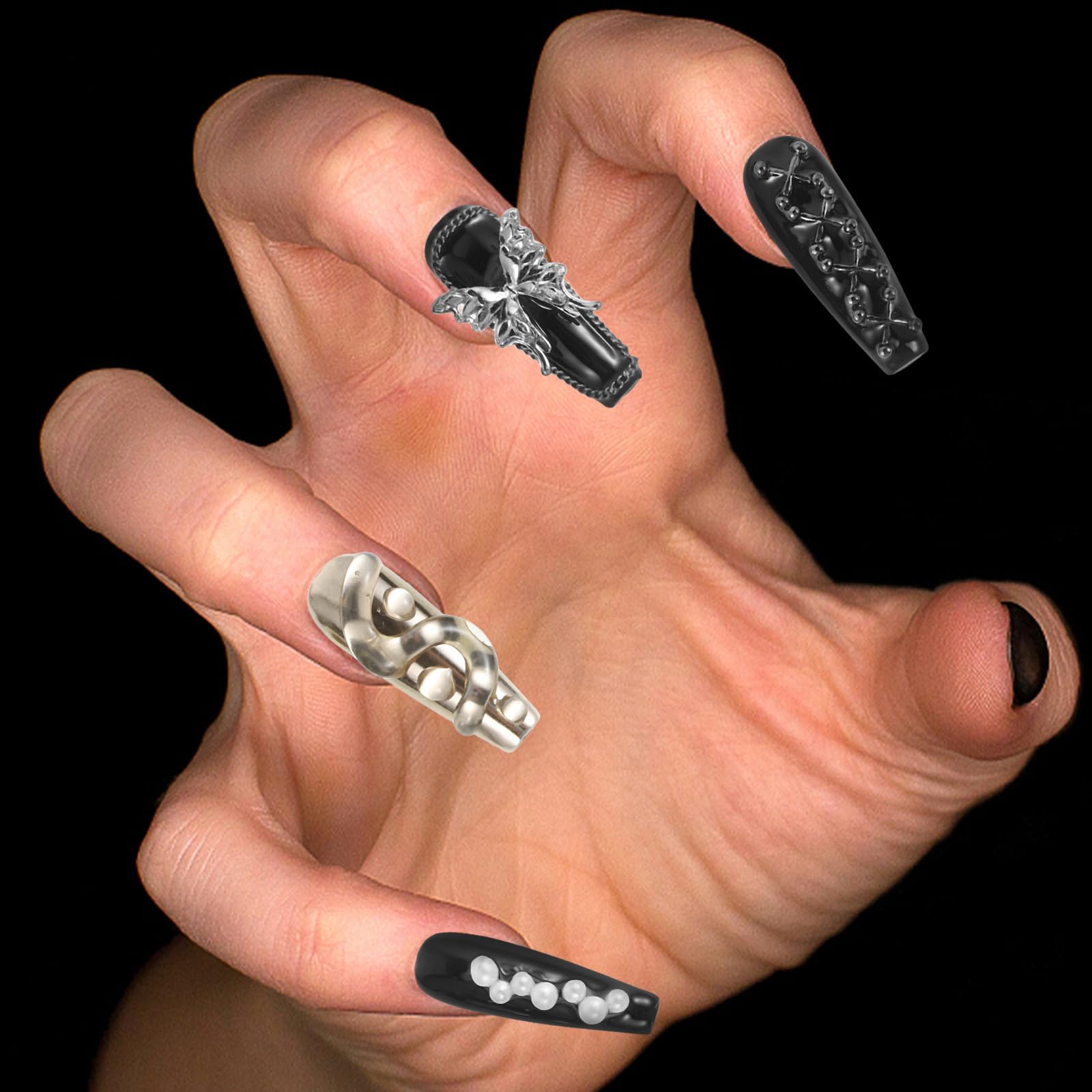 Healeved 50 Stück Schwarze Künstliche Fingernägel zum Aufkleben,