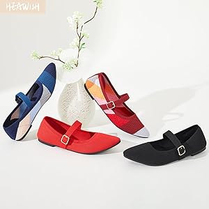 Buy HEAWISH Women's Ballet Flat Shoes Mary Jane Pointed Toe Mesh
