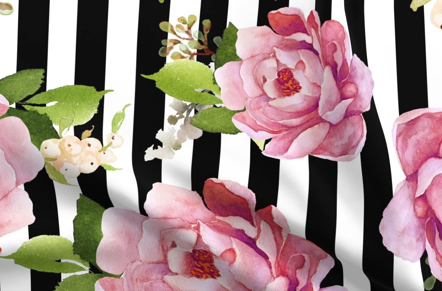 Spoonflower Fabric - Light Pink Sunrise Black White Roses Boho Girl Nursery Printed on Petal Signature Cotton Fabric Fat Quarter - Sewing Quilting Apparel Crafts Decor