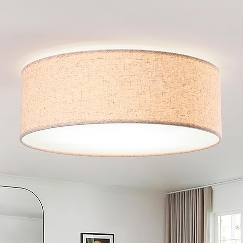 18-inch recessed Ceiling Light Fixture with Linen Shade, Modern Drum-Style Ceiling Light, UL-Certified, Suitable for Living Rooms, bedrooms, Kitchens, entryways, and Rustic Decor