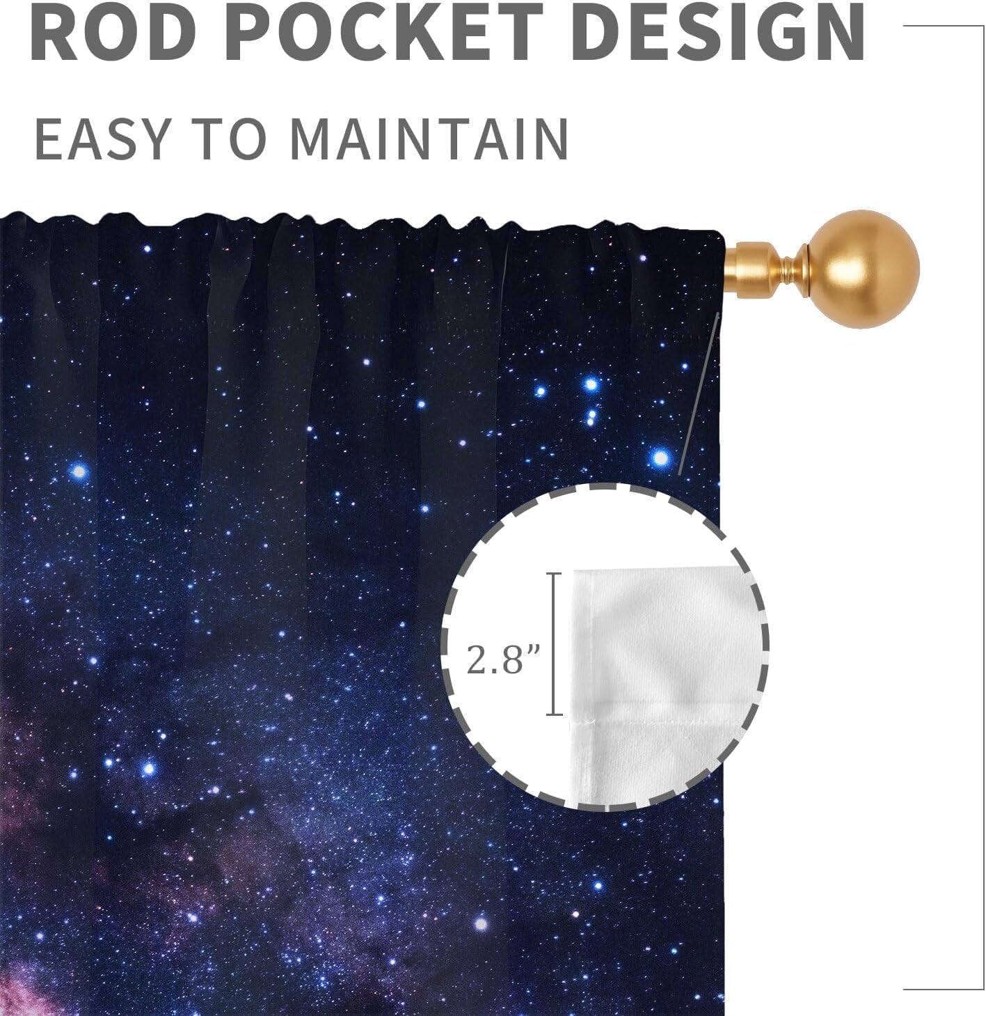 Galaxy Space Curtains Wide Boys Celestial Kids Star Dark Cool Nursery Gamer Gaming Outer Starry 52W x 63L Inch Rod Pocket for Bedroom Living Dining Room Window Drapes Treatment Fabric 2 Panels